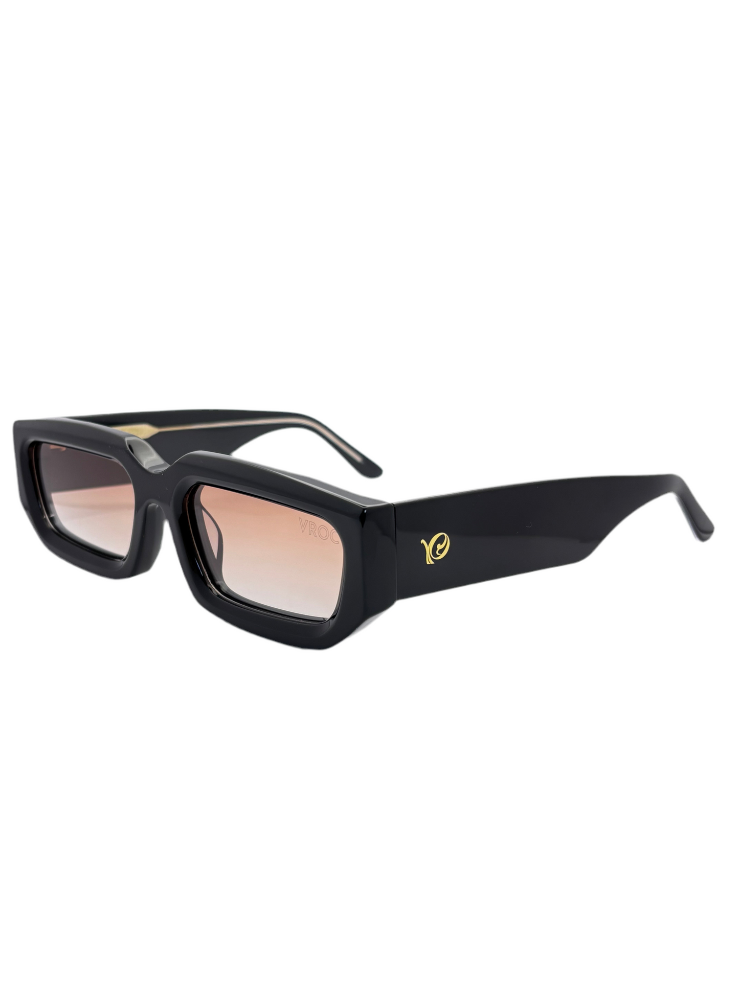 Avelys – Lunettes de soleil unisexes noir brillant et verres-marron clair
