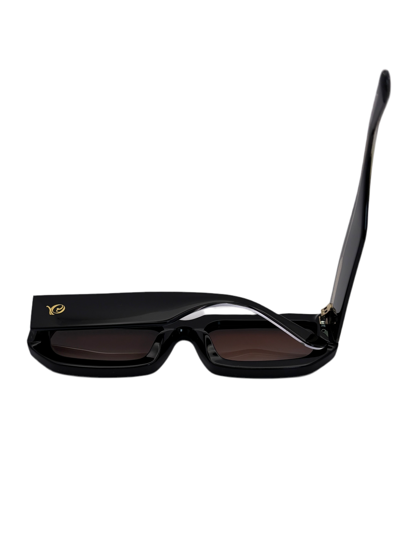 Avelys – Lunettes de soleil unisexes noir brillant et verres-marron clair