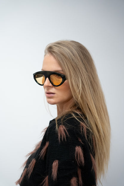 Lunah – Lunettes de soleil unisexes vert tortoise et verres jaunes