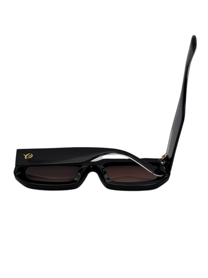Avelys – Lunettes de soleil unisexes noir brillant et verres-marron clair