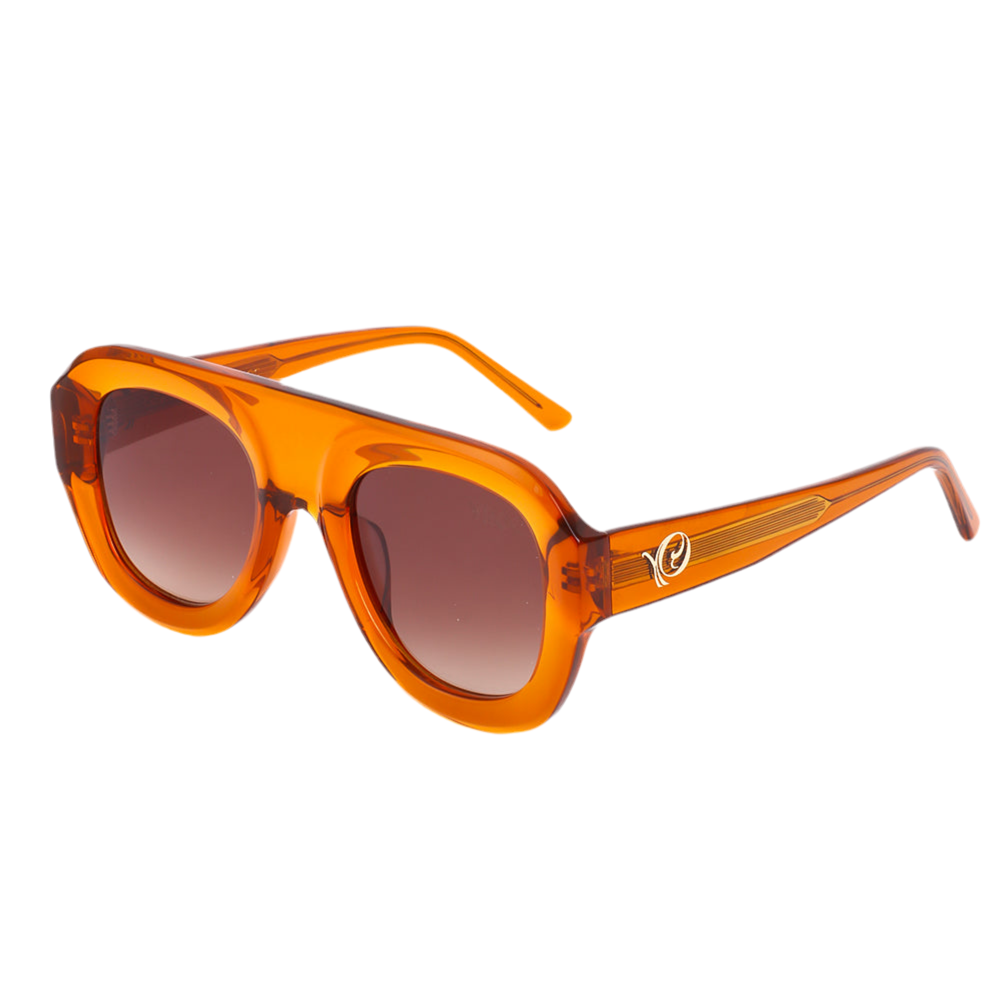 Photo des lunette de la Lunettes de soleil orange translucide aux teintes ambrées profondes de la marque VROC. 